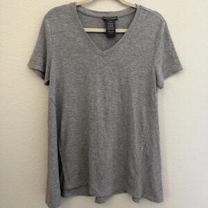Chelsea & Theodore Ribbed Side Panel V-Neck Top Gray Misty Heather Women’s M
